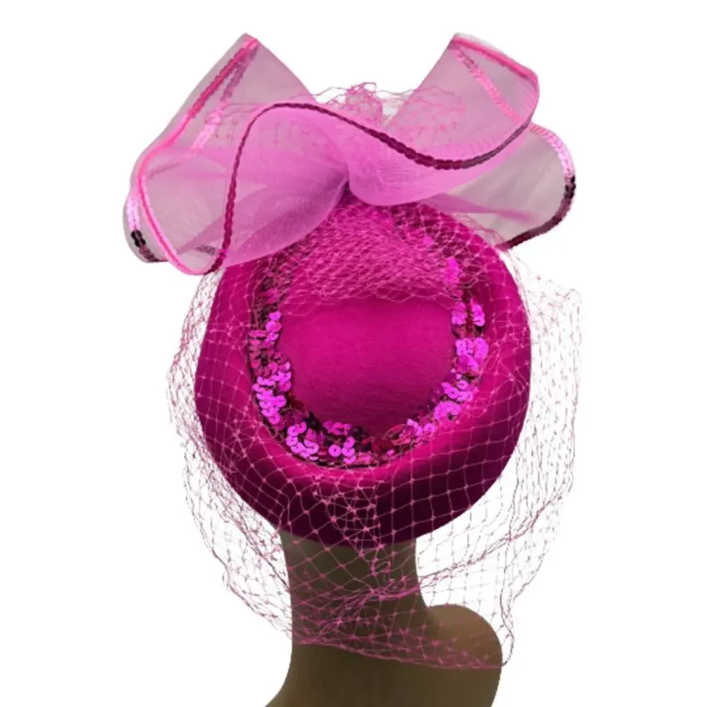 Fuchsia Fascinator Pillbox Veil Derby Easter Wedding Tea Party Hat